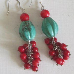 Vintage Sterling Watermelon Fruit Chandelier Gemstone Earrings